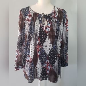 Tommy Hilfiger Mixed-Print Patchwork Sheer Sleeve Blouse